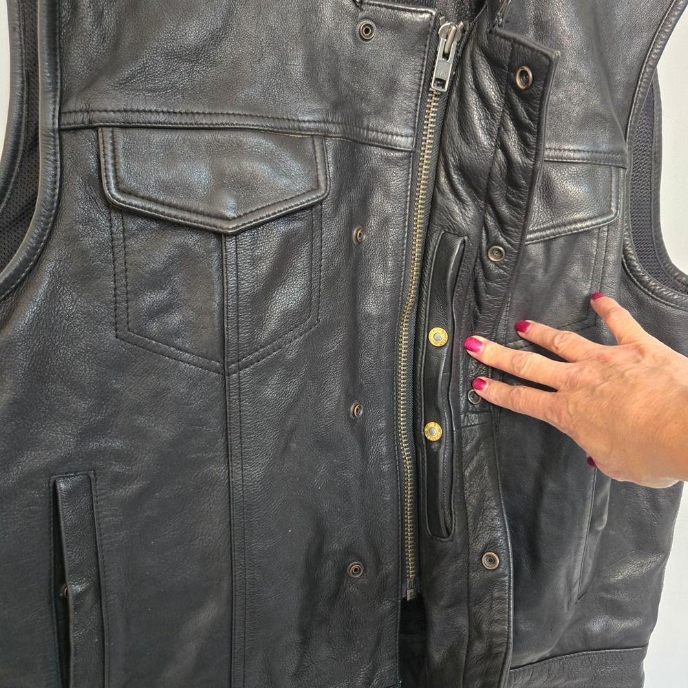 Mens First Classics Leather Riding Biker Vest Black Concealed Pockets Size XXL - Picture 5 of 16